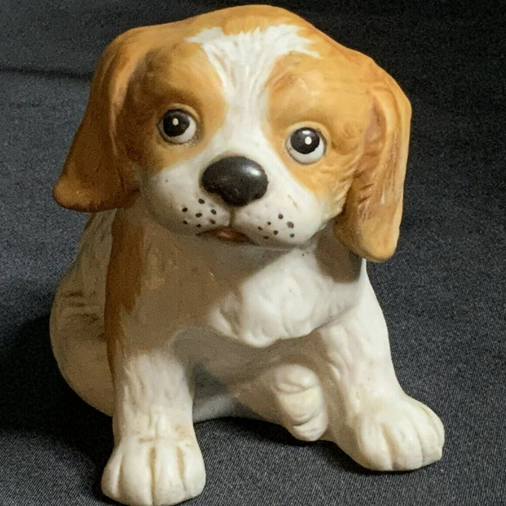 Homco Sitting Spaniel Puppy Dog Figurines Bisque Porcelain #1407-Collectible